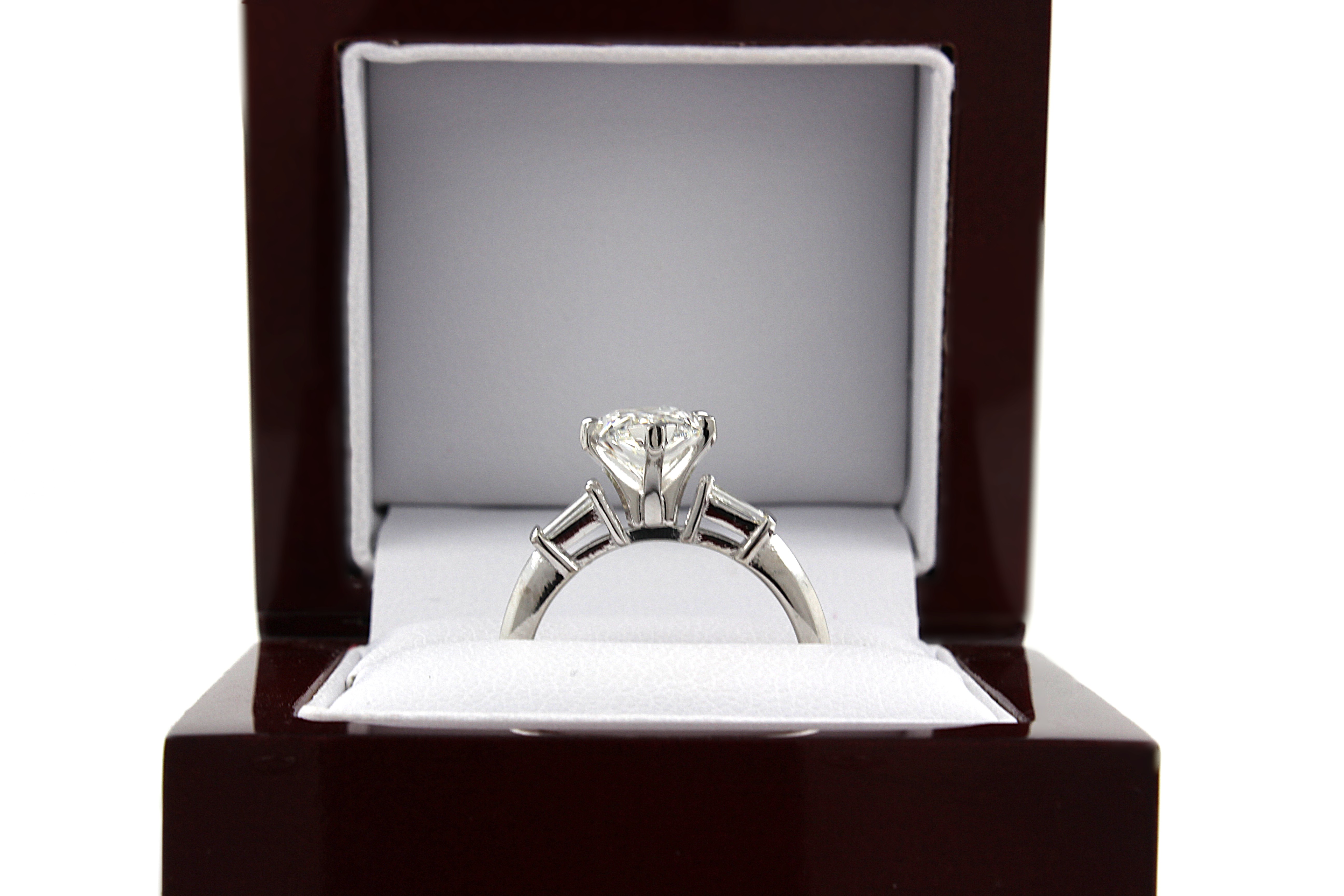 Three Stone Diamond Ring / Pear Shape & Baguette Diamonds